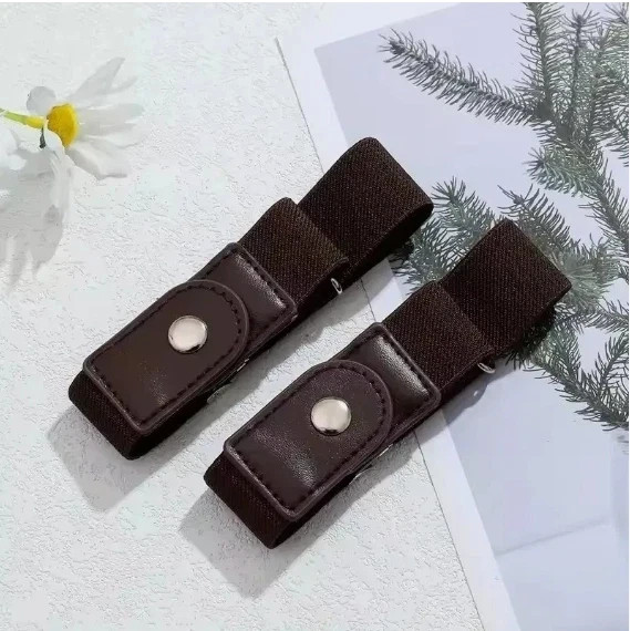 2 Pack No Buckle Elastic Belt Invisible Loop Belt for Jeans Pants