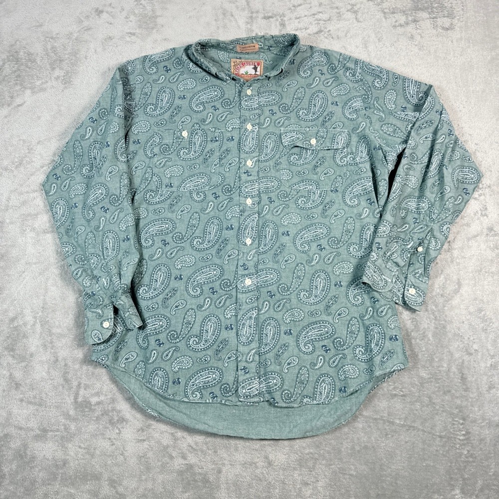 Chaps Ralph Lauren Mens L Button Down Shirt Teal Green Paisley Frontier Cotton