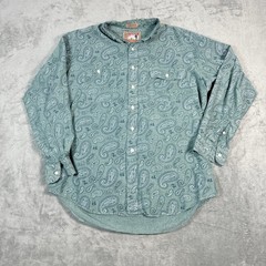 Chaps Ralph Lauren Mens L Button Down Shirt Teal Green Paisley Frontier Cotton