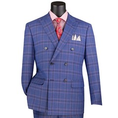 VINCI Men’s Glen Plaid Stretch Double-Breasted Suit – 36S-56L, 4 Colors – NEW