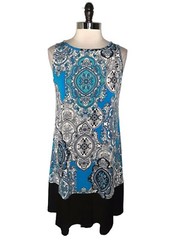 RONNI NICOLE Size 12 Shift Dress Blue Black Ivory Paisley Sleeveless Stretch