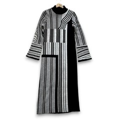 Mame Kurogouchi Multi Stripe Jacquard Knit Dress High Neck Black White Auth
