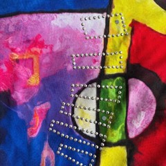 Vintage Y2K Valentina Signa Rhinestone Abstract Music Print Art Tunic Top Size M