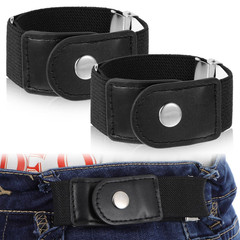 Ptwola 2 Pcs Men Side Belts No Buckle Elastic Belt Without One Size, Black