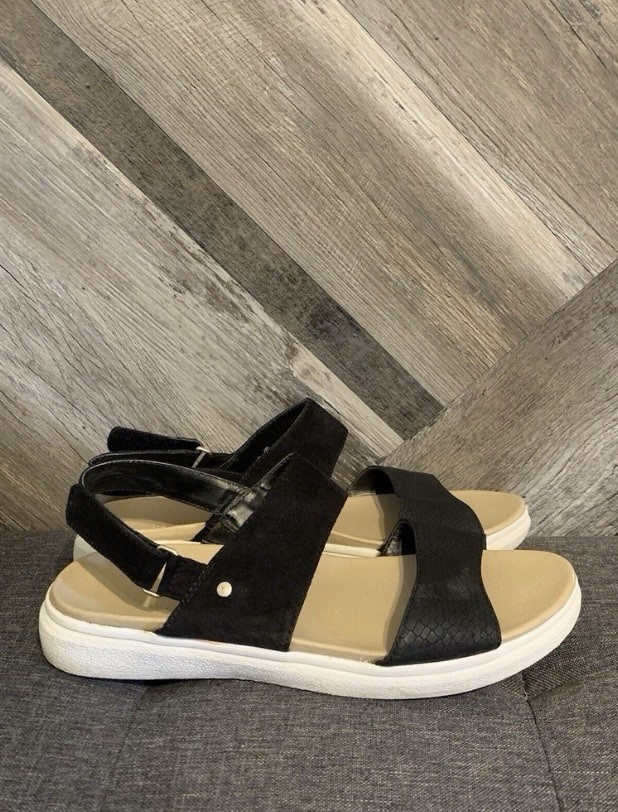 Dr. Scholl’s Womens Strappy Sandals Black Ankle Strap Hook & Loop US 8 M