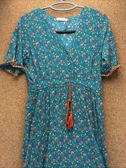 R.Vivimos Floral V Neck Short Sleeve Ruffle Hem Maxi Dress Blue SZ Large 12/14