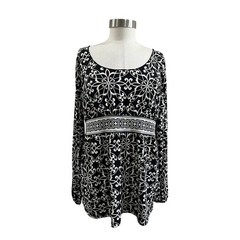 Axcess Y2K Black White Empire Waist Tunic Top Boho Long Sleeve Size L