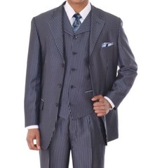 Men’s Three Button Pin-Striped Fashion Suit w/ Matching Vest 5802V5 Cream