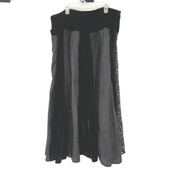 NY Collection Skirt Womens L Black Velvet Lace Satin Mixed Media Midi y2k 90s