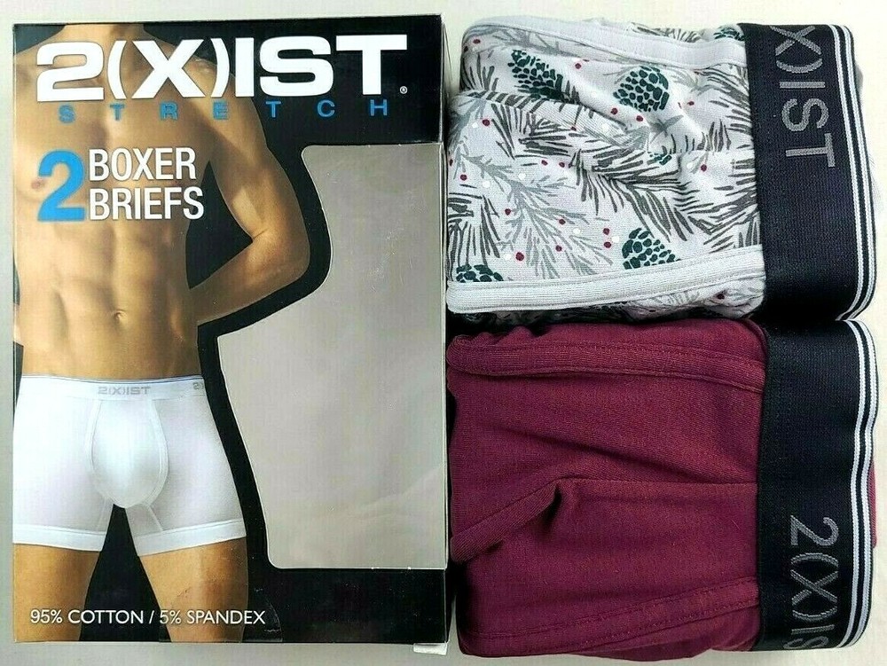 2(X)IST Mens Boxer Briefs M or L 2 Pack Red Pine Print Cotton Stretch Logo Waist