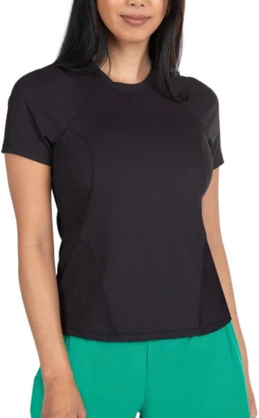 Spyder Active Womens Large Ribbed Short Sleeve T-Shirt – Black