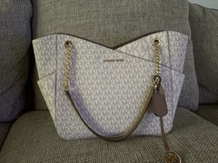 Michael Kors Jet Set Chain Shoulder Tote Vanilla MK Signature Handbag NWOT