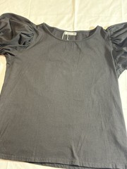 Dorosee Women’s L Black Solid Knit Top Puff Short Sleeves Scoop Neck Buttons