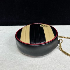 Gucci Gg Marmont Round Mini Bag Black Beige Red Calfskin (zs052026a6r)