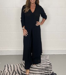 Summer 2Pcs Ladies V Neck Suit Long Split Dress Tops+Trousers Co Ord Set Outfits