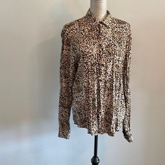 Denim & Flower Ricky Singh size Large leopard print mens long sleeve button down