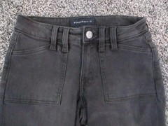 Aeropostale Jeans Womens 000 Black Mid Rise Kick Crop Raw Hem Flap Pockets 24×23