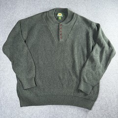 Vintage Cabela’s Sweater Mens XL Hunter Green Chunky Knit Pullover Button Henley